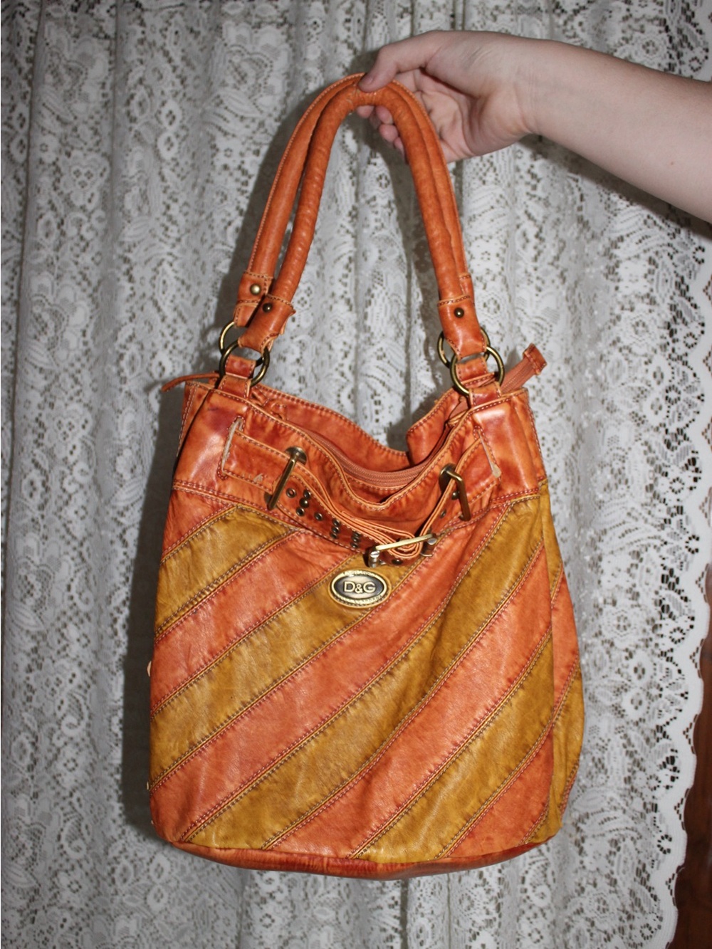 D&G Two-Tone Orange and Mustard Leather Shoulder Bag